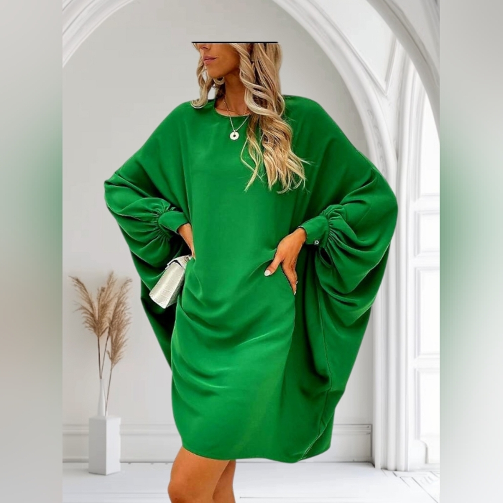 STYLEWE Vibrant Green Batwing  Long Sleeve Swing Dress SIZE 2 XL NWT